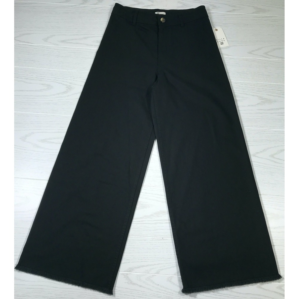 New Billabong Flare Jeans Women 29 Black High Rise Stretch Frayed Cotton Blend